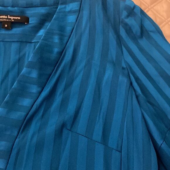 Nanette Lepore NWT Silk V Neck Long Sleeve Tunic Blouse in Blue Shadow Stripe. - Picture 4 of 9